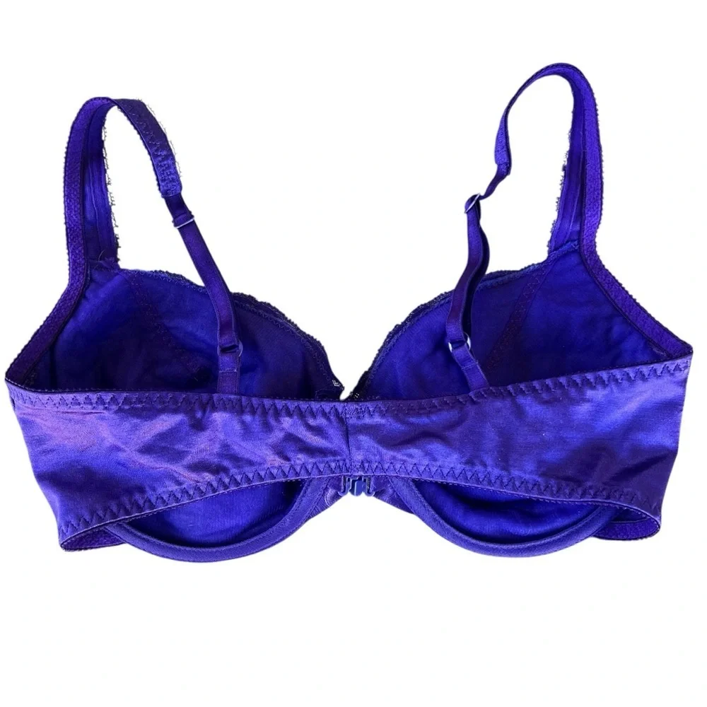 VTG Victoria’s Secret Good Label Bra Purple Jacquard Scroll Lace Front Close 80s